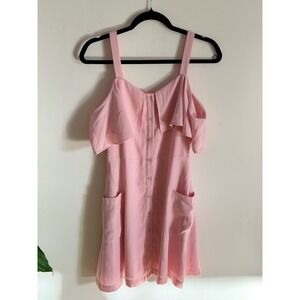 JOA Just One Answer Pink Cold Shoulder Button Down Mini Dress Small
